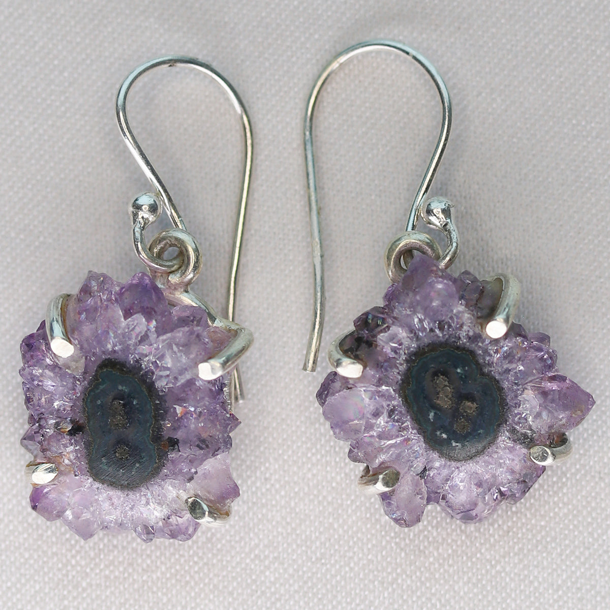 small amethyst flower earrings crystal agate 925 sterling silver