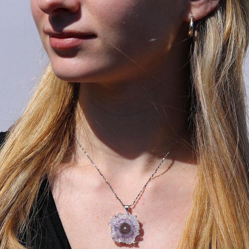 Amethyst Flower Necklace - Silver