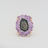 Amethyst Flower Gold Cuff Ring