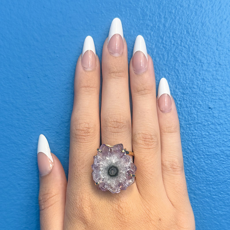 Amethyst Flower Gold Wire Ring