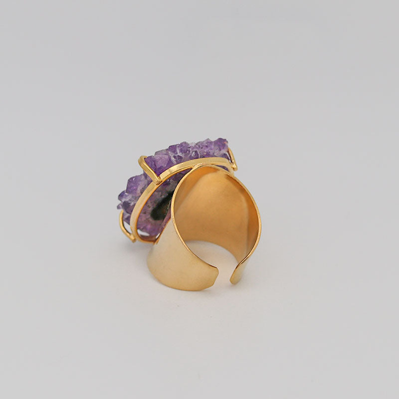 Amethyst Flower Gold Cuff Ring
