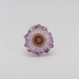 Amethyst Flower Silver Cuff Ring - Light Purple