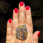 Natural Ammonite fossil .925 sterling silver ring one of a kind adjustable