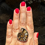 Natural Ammonite fossil .925 sterling silver ring one of a kind adjustable