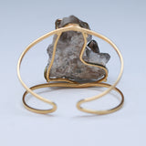 Smoky quartz crystal 14k gold plated brass cuff adjustable fit