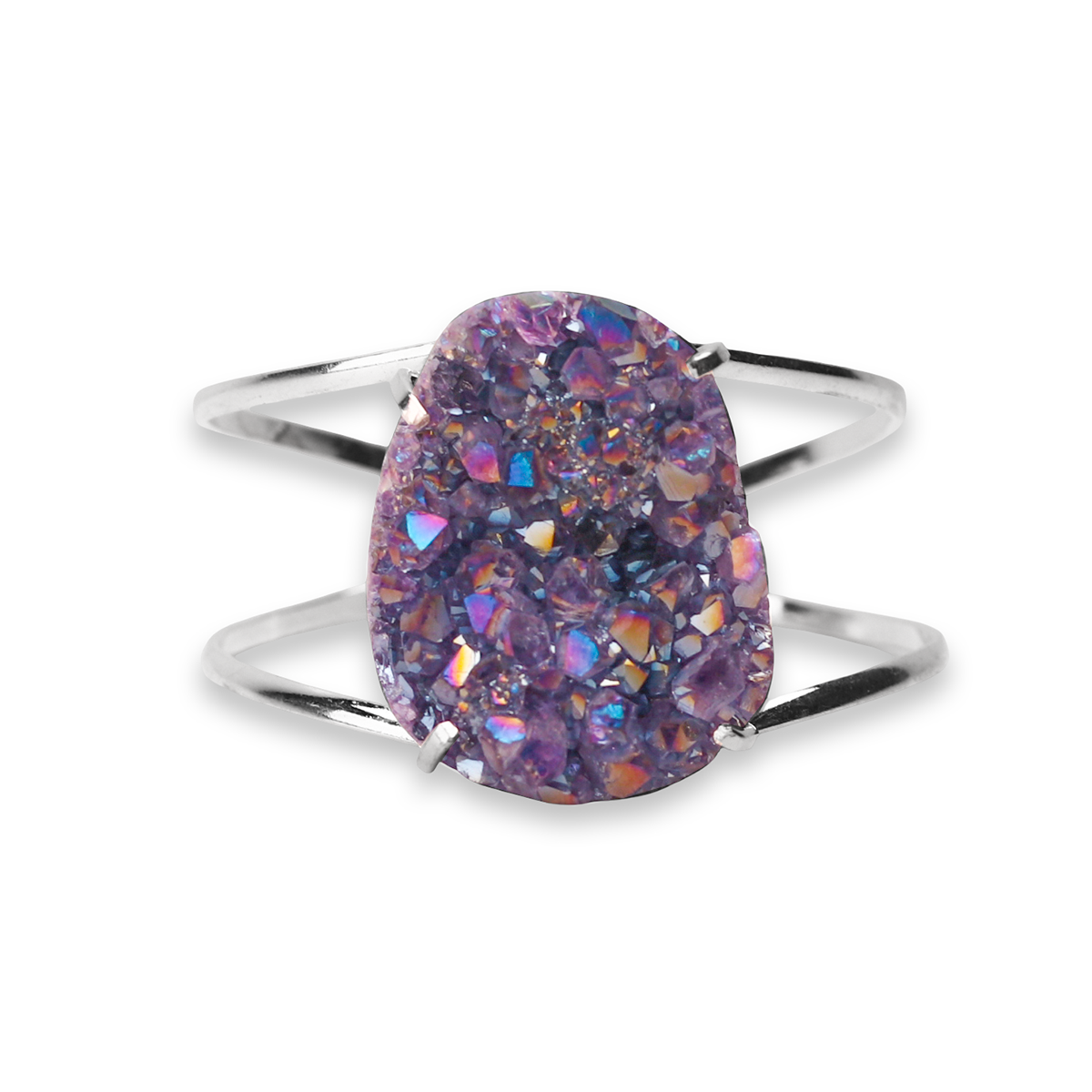 Aura Amethyst Oval Cuff Bracelet- Silver