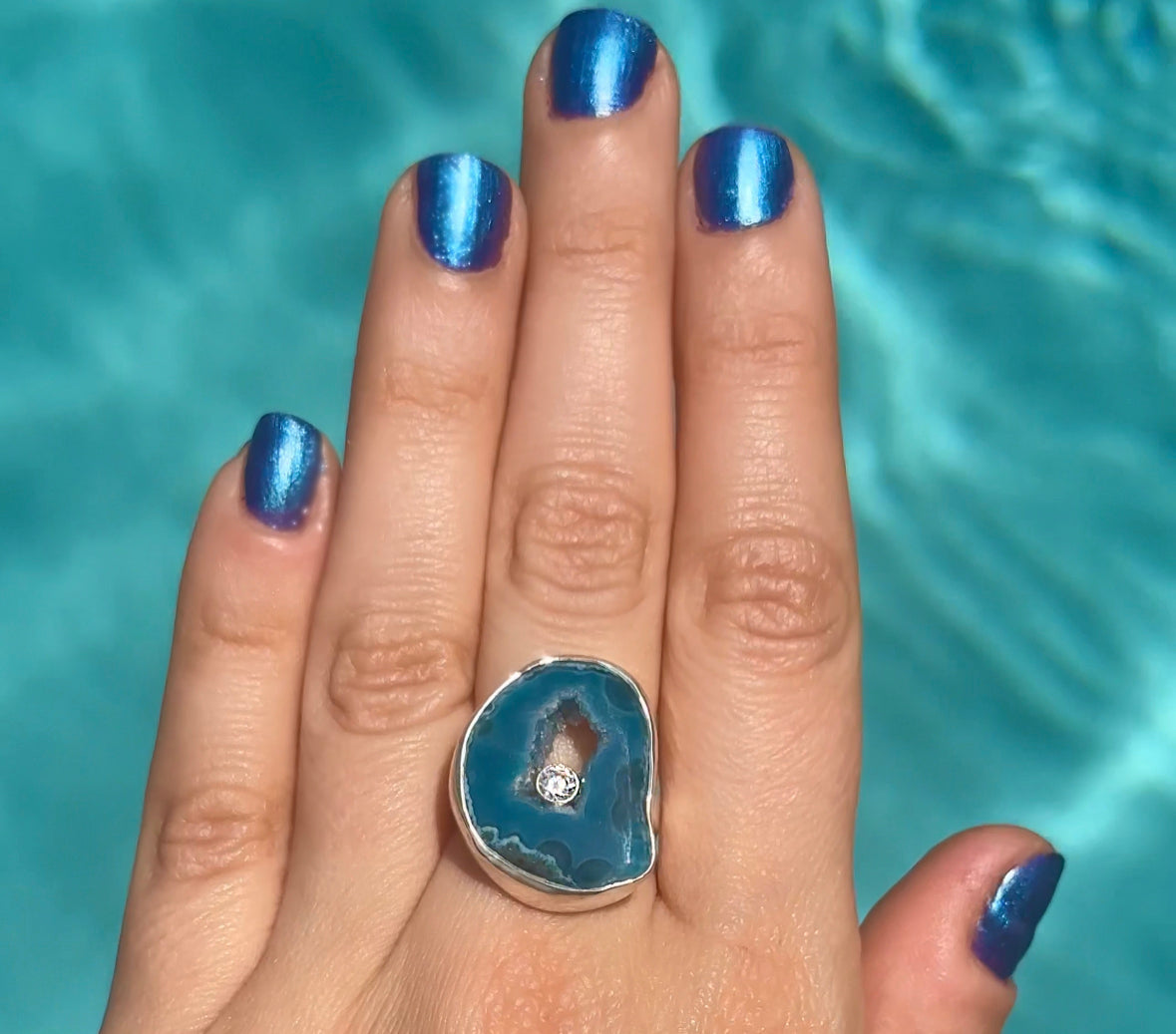 Blue Geode Ring - adjustable