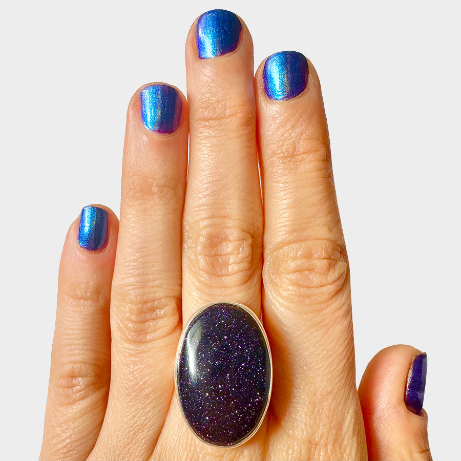 Blue Goldstone Ring - Adjustable