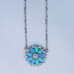 Blue Opal cubic zirconias .925 sterling silver necklace