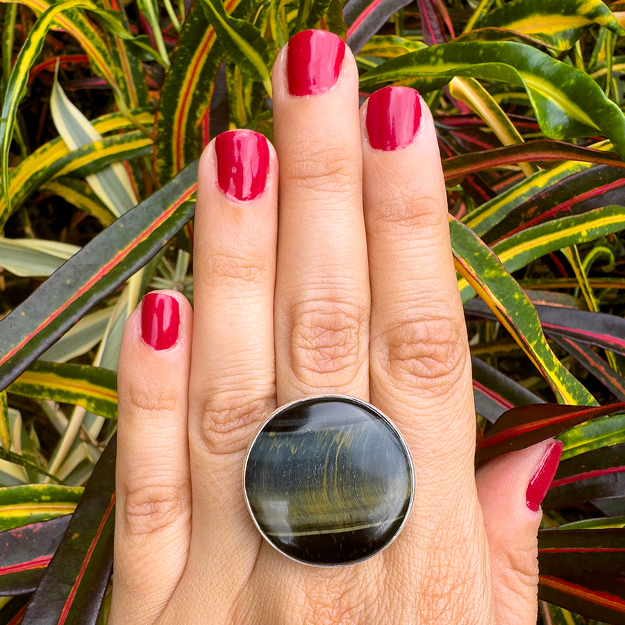 Natural Tigers eye ring .925 sterling silver adjustable waterproof