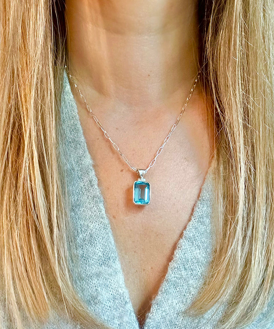 Blue Topaz .925 sterling silver necklace Italian adjustable chain tarnish free waterproof nickel free