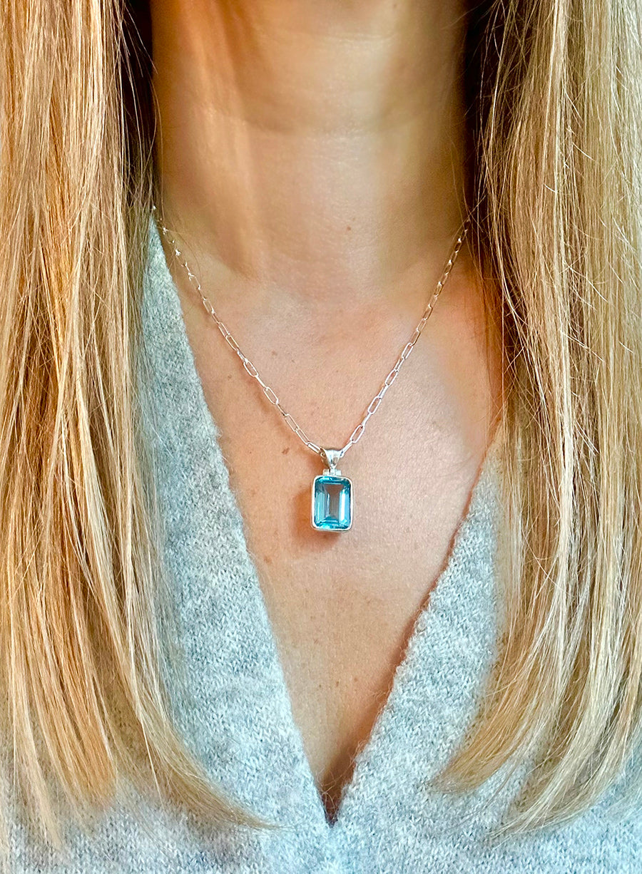 Blue Topaz .925 sterling silver necklace Italian adjustable chain tarnish free waterproof nickel free