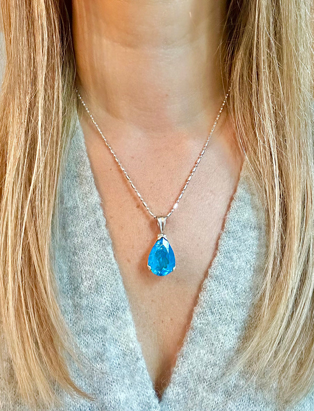 Blue Topaz .925 sterling silver necklace Italian adjustable chain tarnish free
