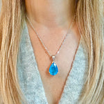 Blue Topaz .925 sterling silver necklace Italian adjustable chain tarnish free