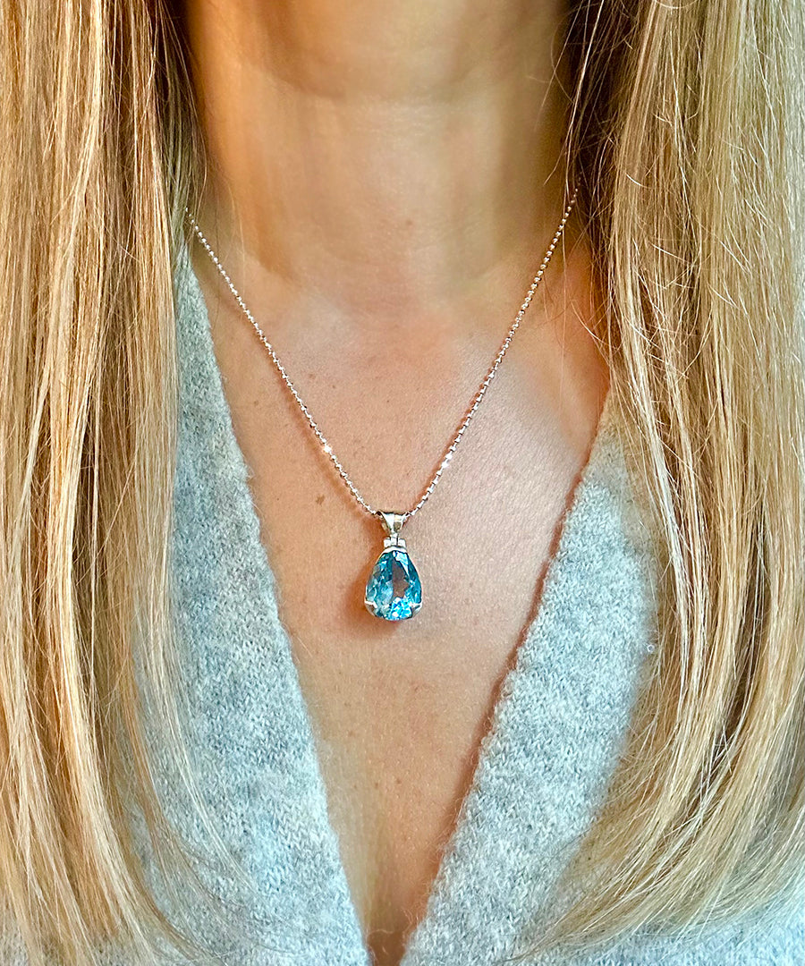 Blue Topaz .925 sterling silver necklace Italian adjustable chain tarnish free waterproof nickel free