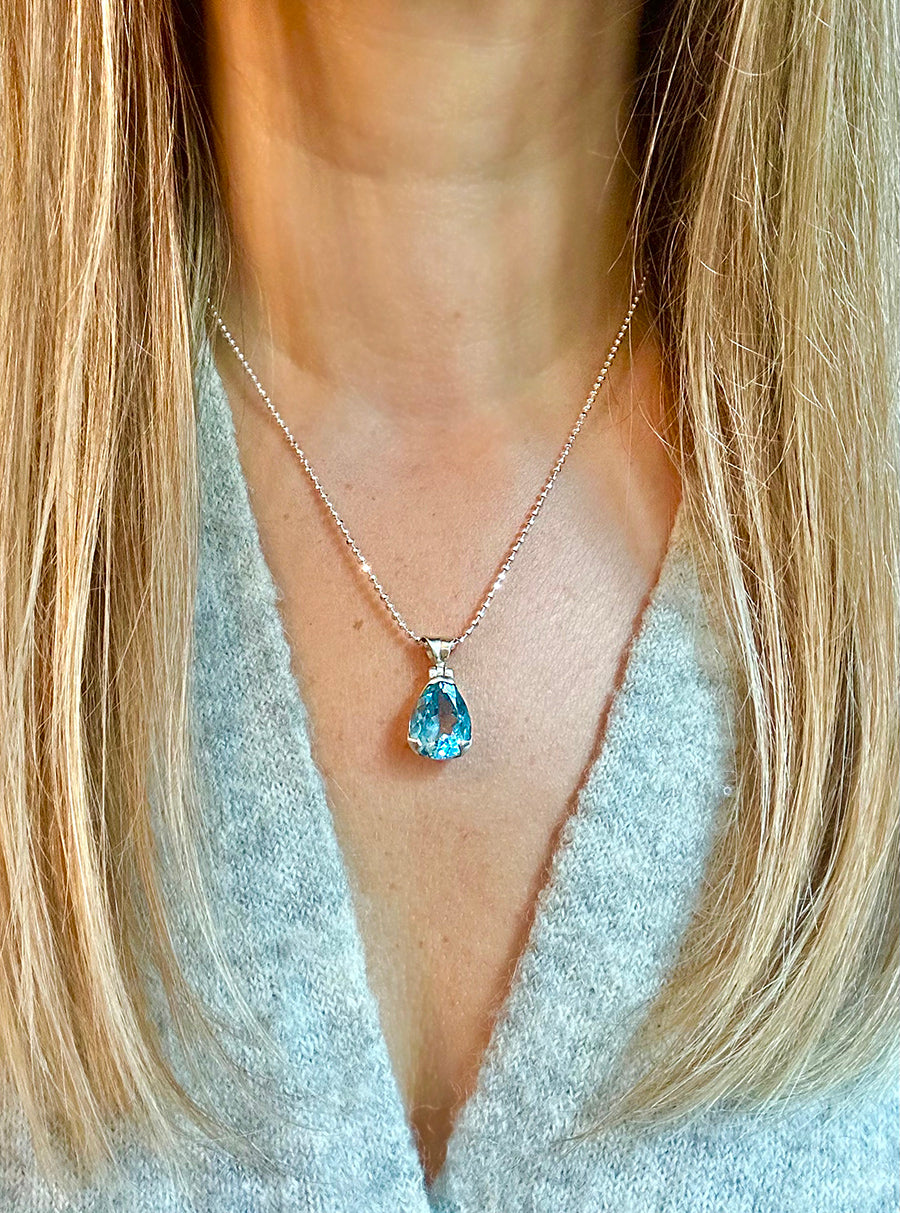 Blue Topaz .925 sterling silver necklace Italian adjustable chain tarnish free waterproof nickel free