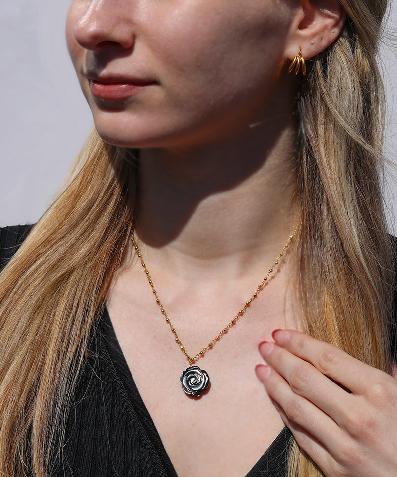 Black Carved Rose Necklace