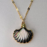 small black fan shell necklace tahitian black mother of pearl gold filled
