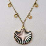 black fan shell and pearls necklace tahitian black mother of pearl 24k gold