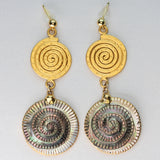 black carved spiral shell earrings tahitian black mother of pearl 24k gold