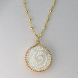 white carved spiral necklace mother of pearl gold filled chain