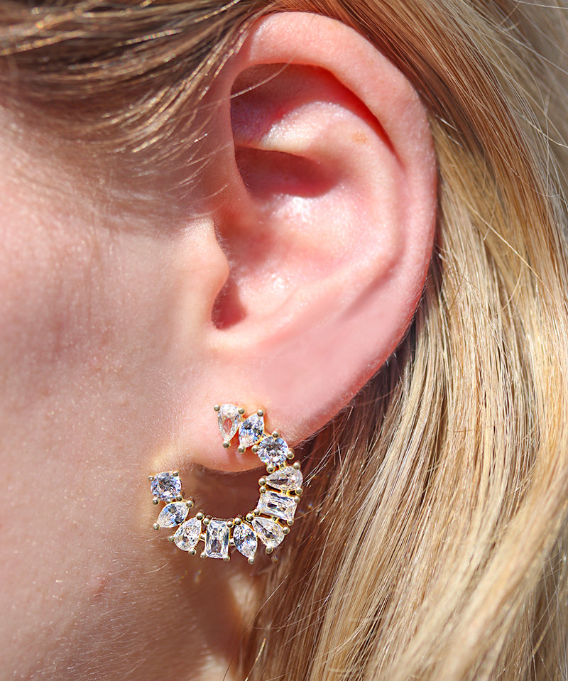 Crystal Array Bling Earrings - Gold