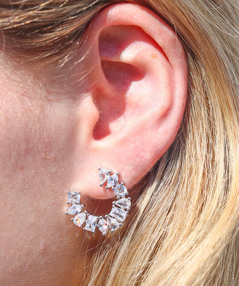 Crystal Array Bling Earrings - Silver