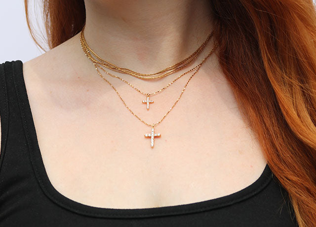 Crystal Cross Necklace - Gold
