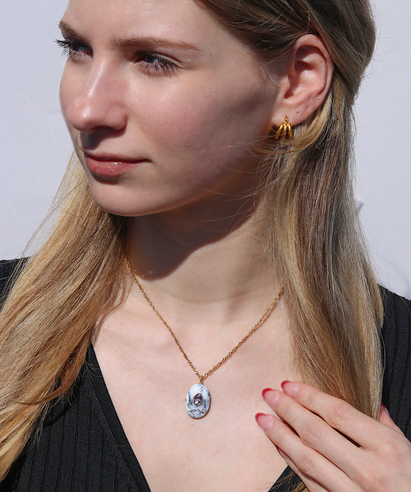 Dendritic Agate + Amethyst Inlay Necklace