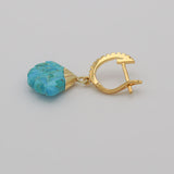 Carved Turquoise Fan Huggie Hoops