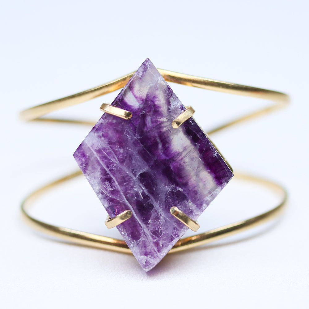 Fluorite crystal cuff 14k gold plated brass adjustable fit