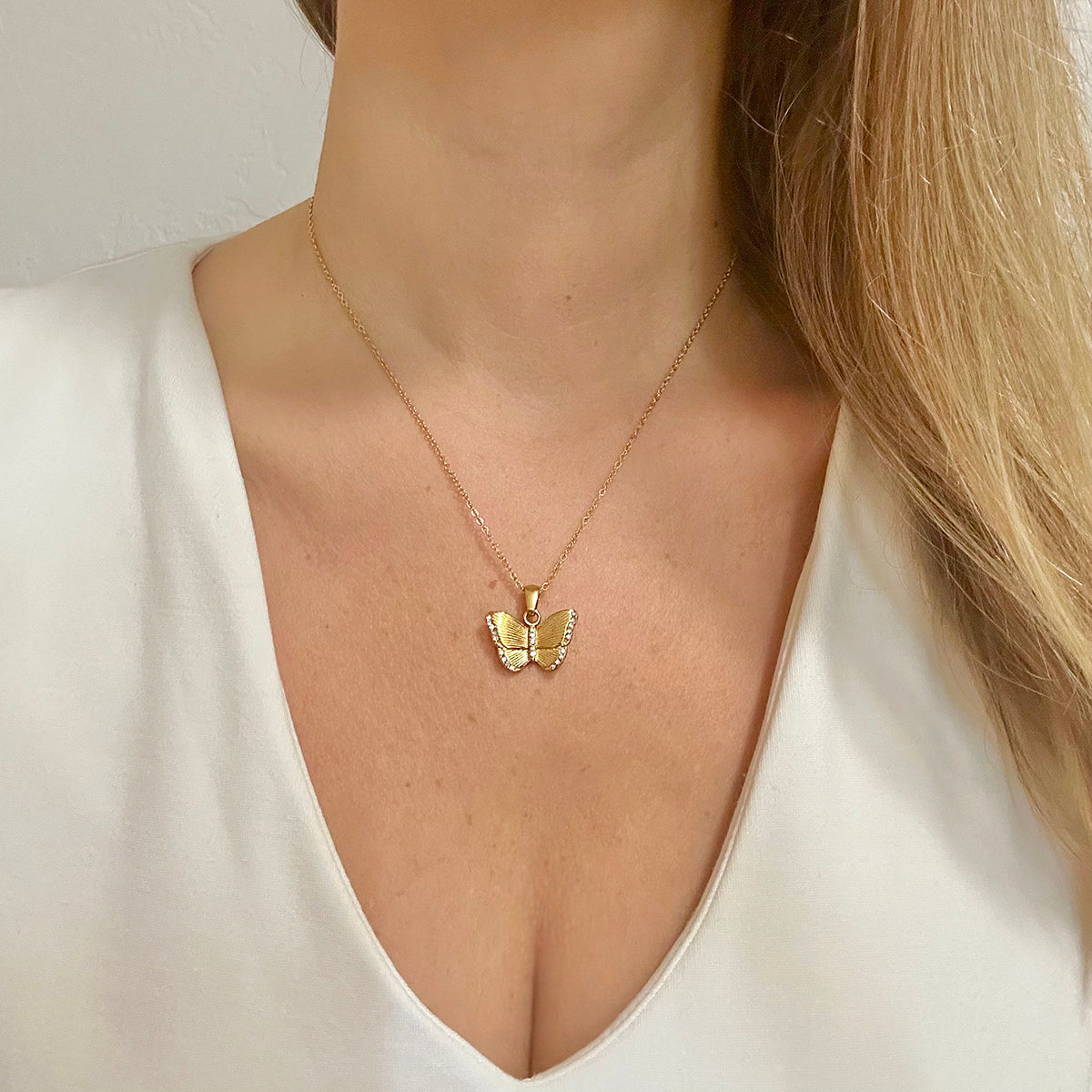 butterfly charm necklace gold filled gold plated stainless steal waterproof