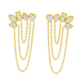 Crystal Array Chain Earrings - Gold