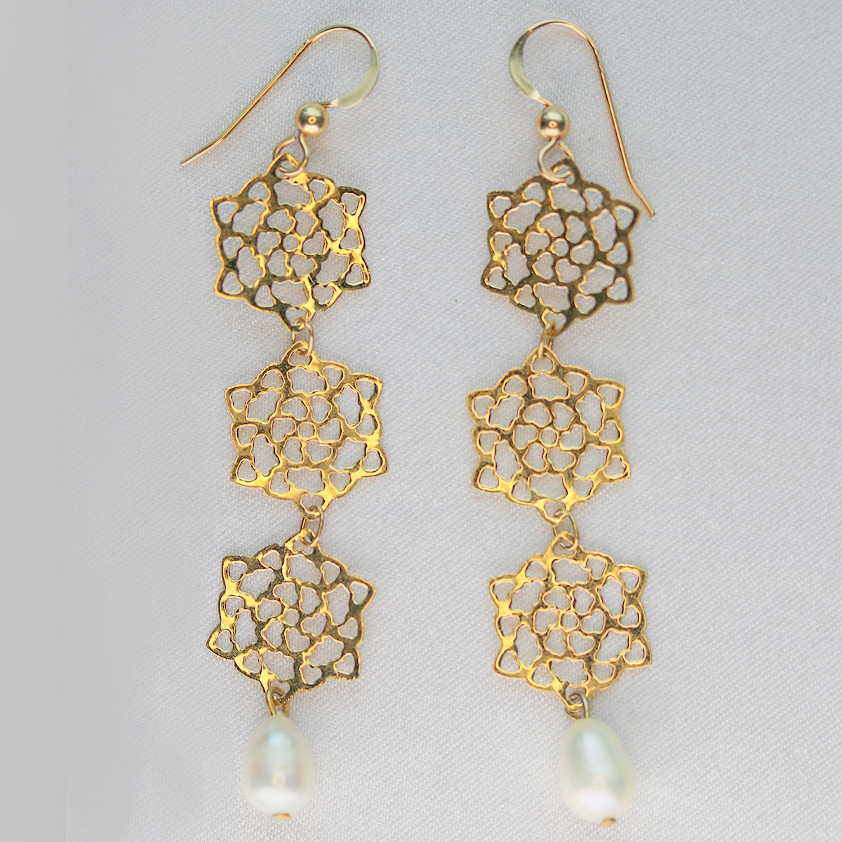sacred geometry flower pearl earrings gold fill pearls
