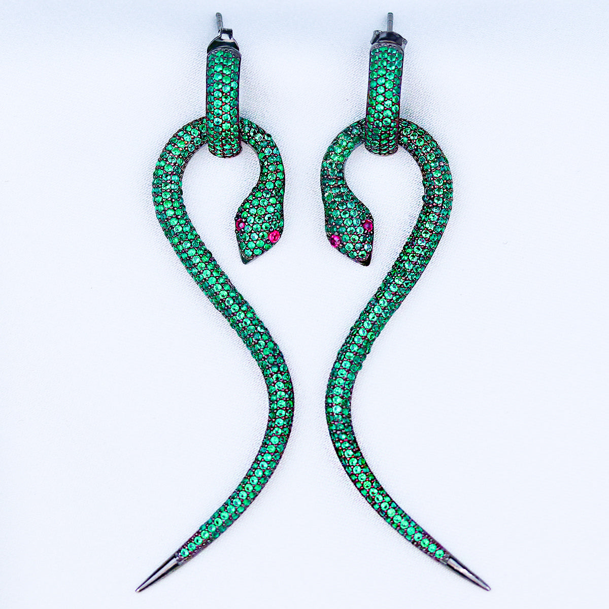 Crystal Inlay Snake Earrings - Green