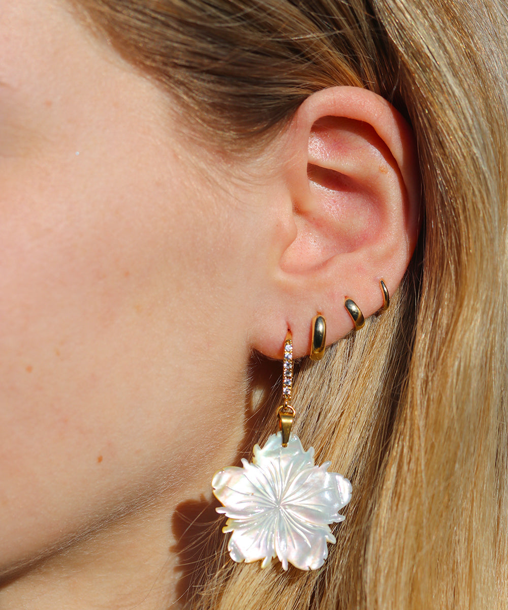 Carved Hibiscus Pearl Earrings