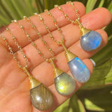 Labradorite .925 sterling silver beads gold filled necklace adjustable chain