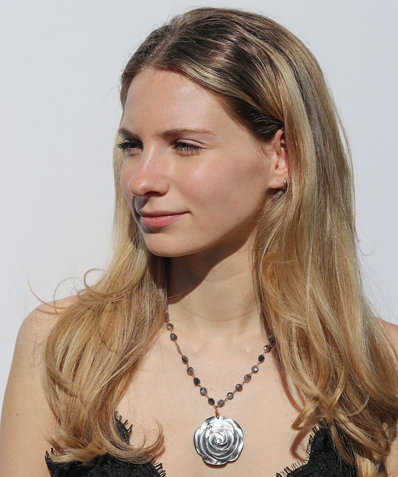 Carved Black Rose Necklace - XL