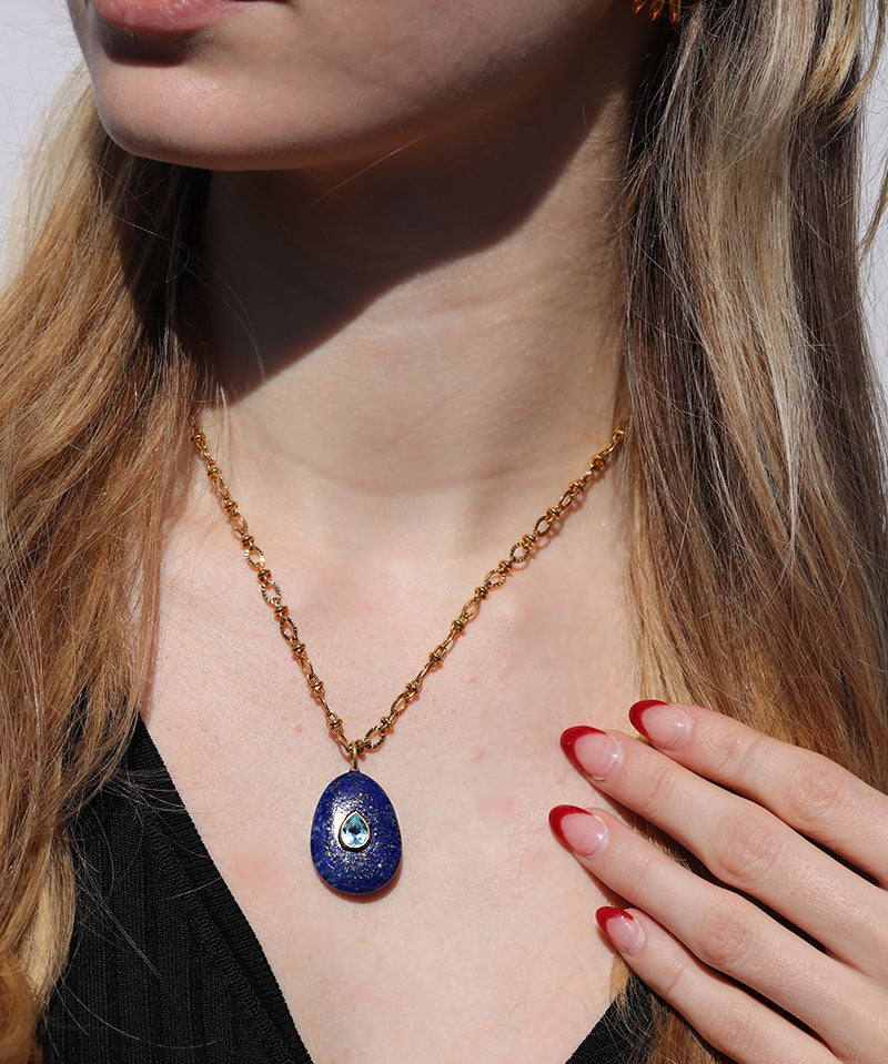 Lapis Lazuli + Blue Topaz Chunky Oval Necklace