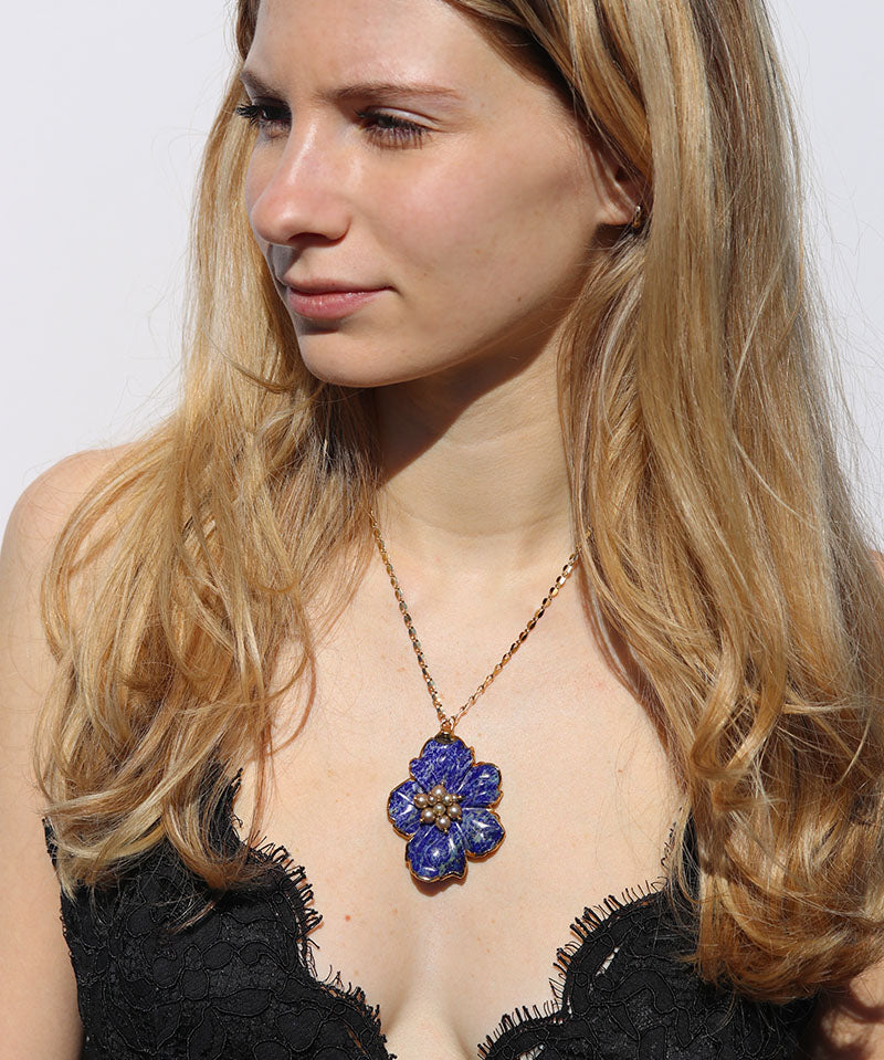 Carved Sodalite Flora Necklace - Large