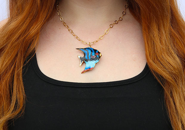 Enamel Angel Fish Necklace - Large