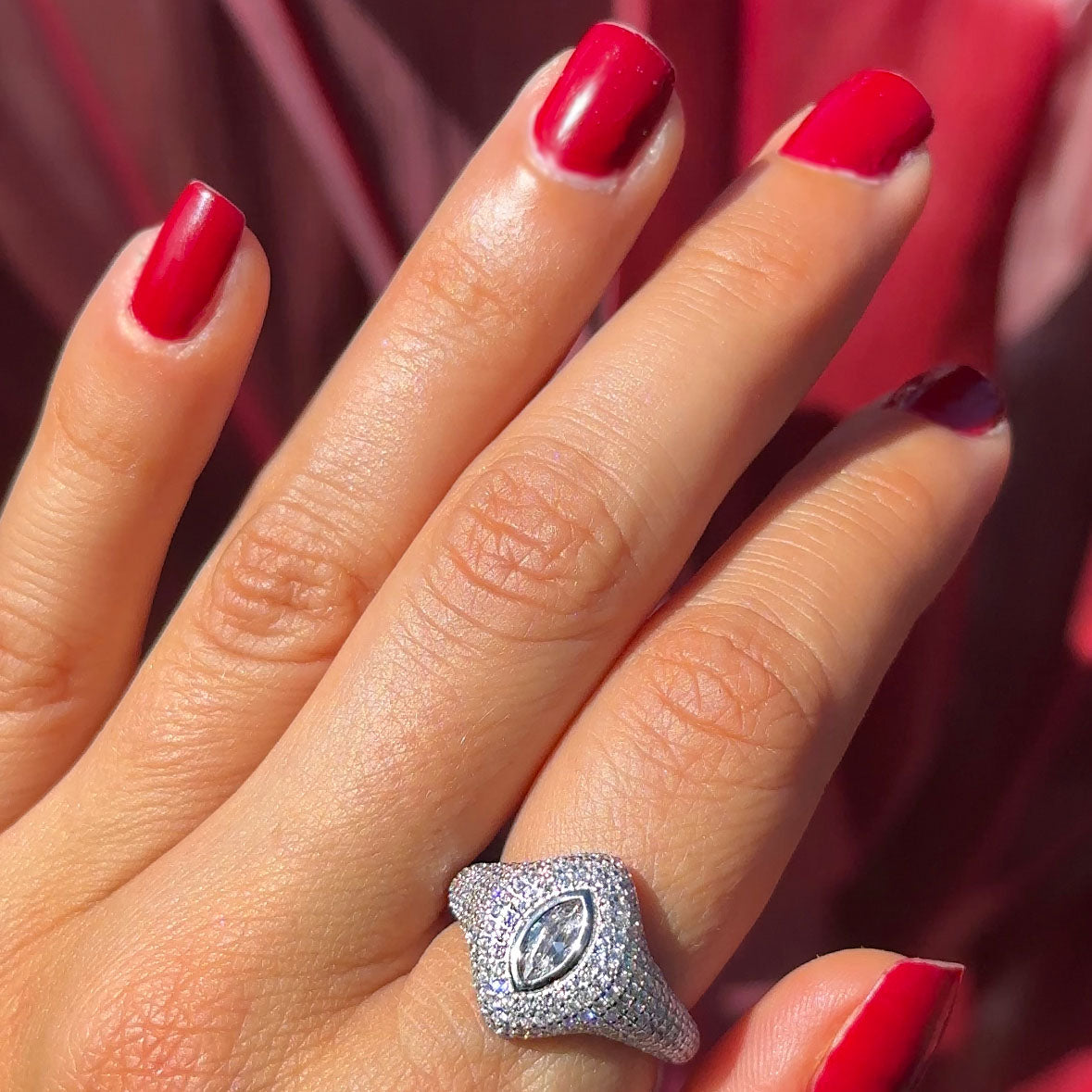 Crystal Signet Evil Eye Ring