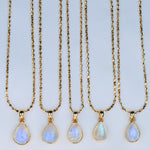 Natural Moonstone .925 sterling silver 14k gold plated necklace waterproof