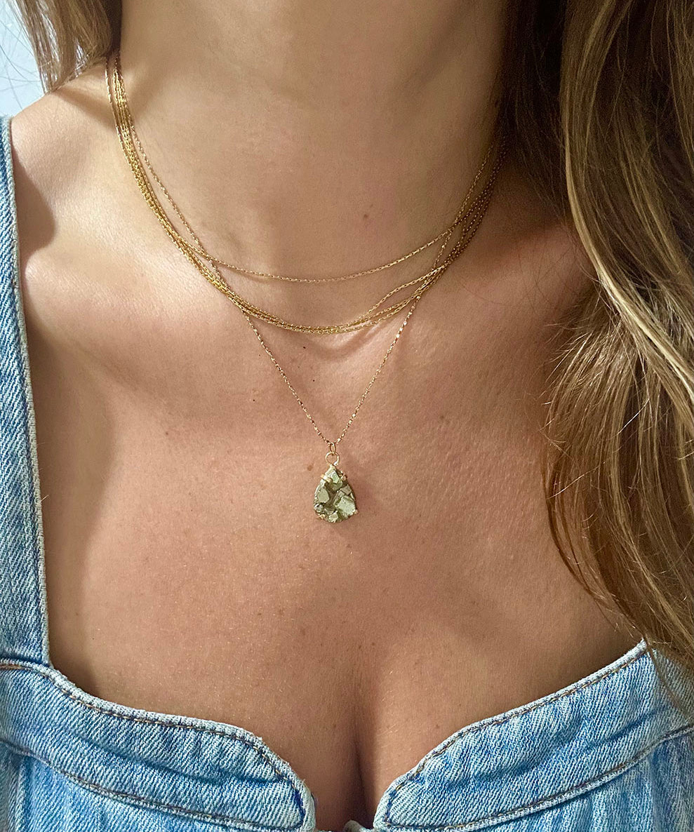 Mini Pyrite Necklace - Gold Teardrop