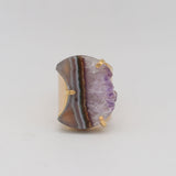Amethyst Agate Moon Cuff Ring