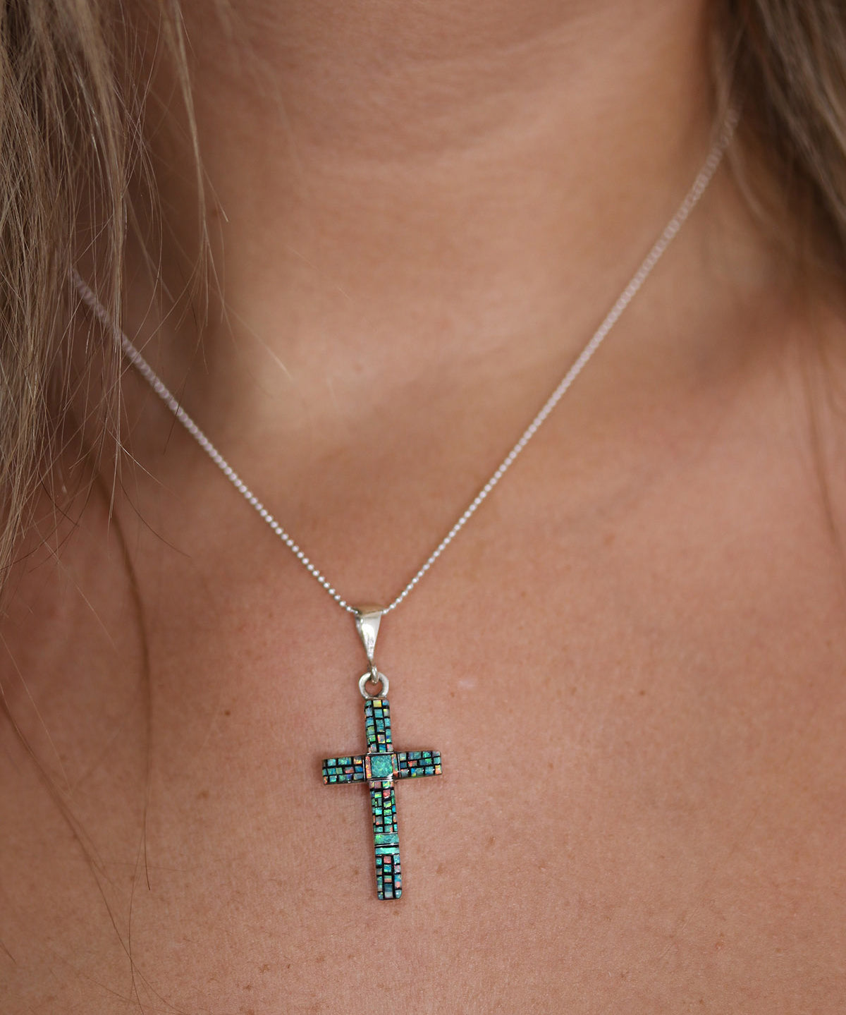 Mosaic Inlay Cross Necklace