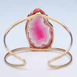 Pink agate crystal cuff 14k gold plated brass adjustable fit