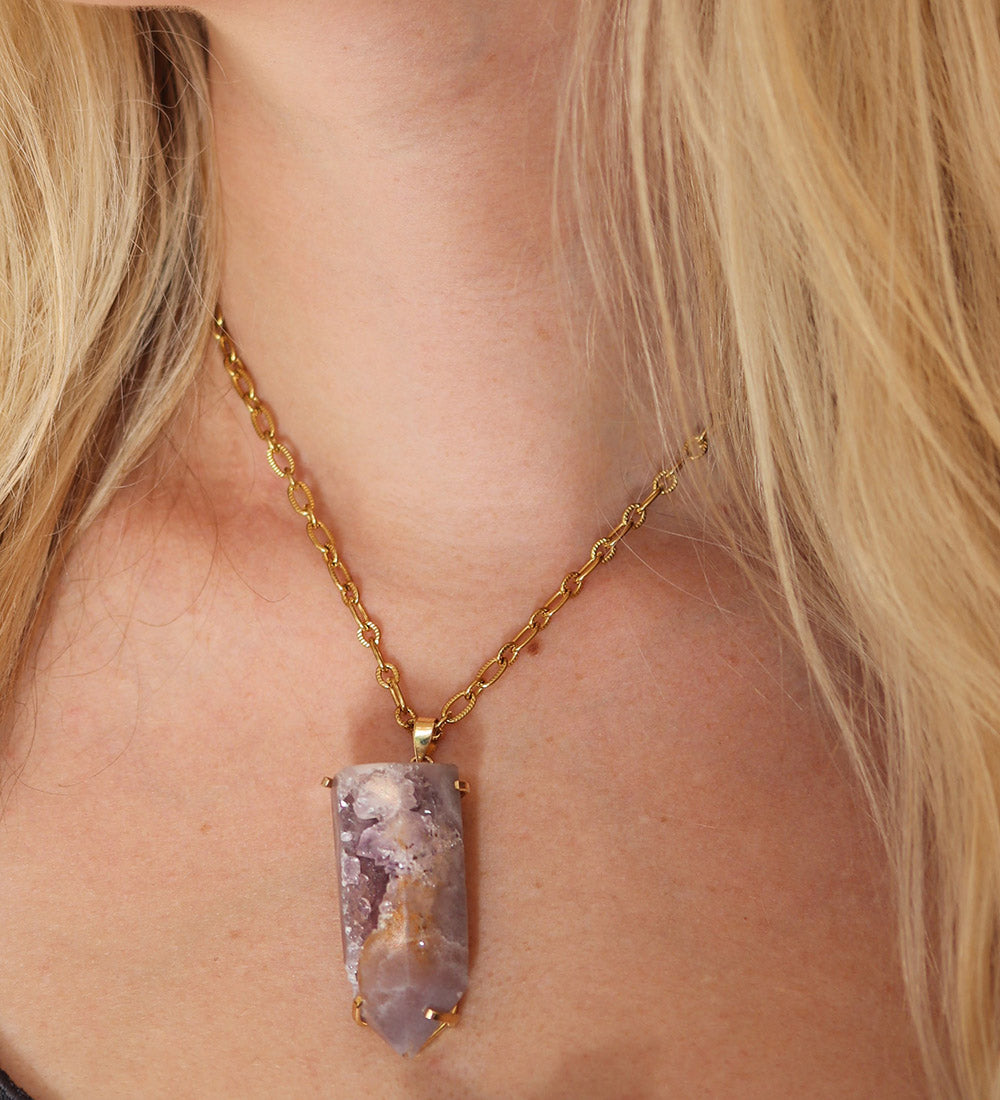 Pink Amethyst Geode Pillar Necklace