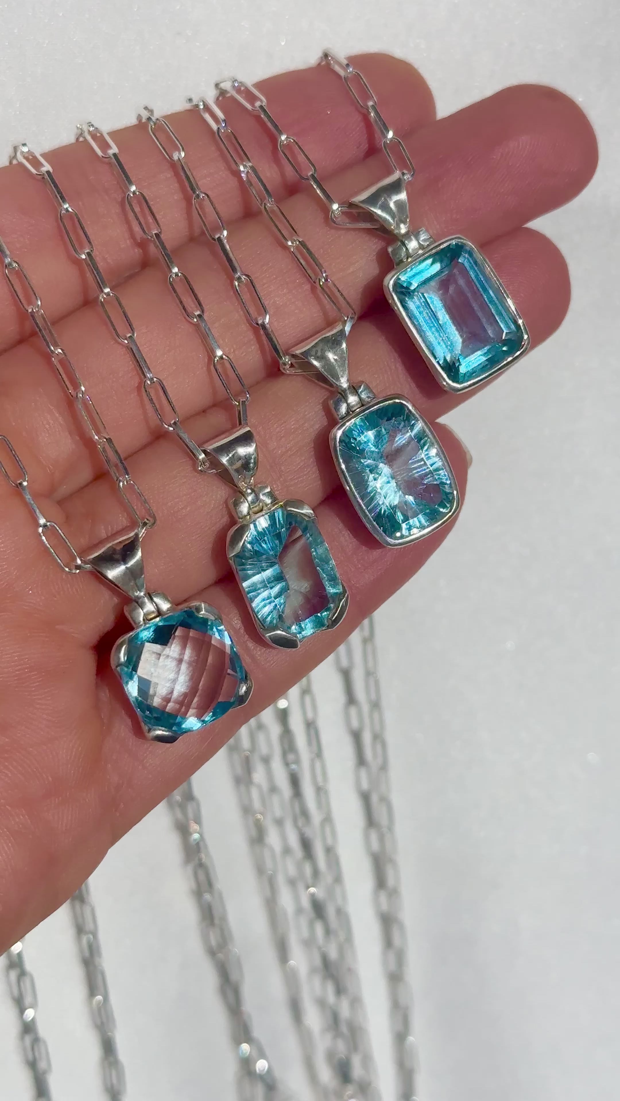 Blue Topaz .925 sterling silver necklace Italian adjustable chain tarnish free waterproof nickel free