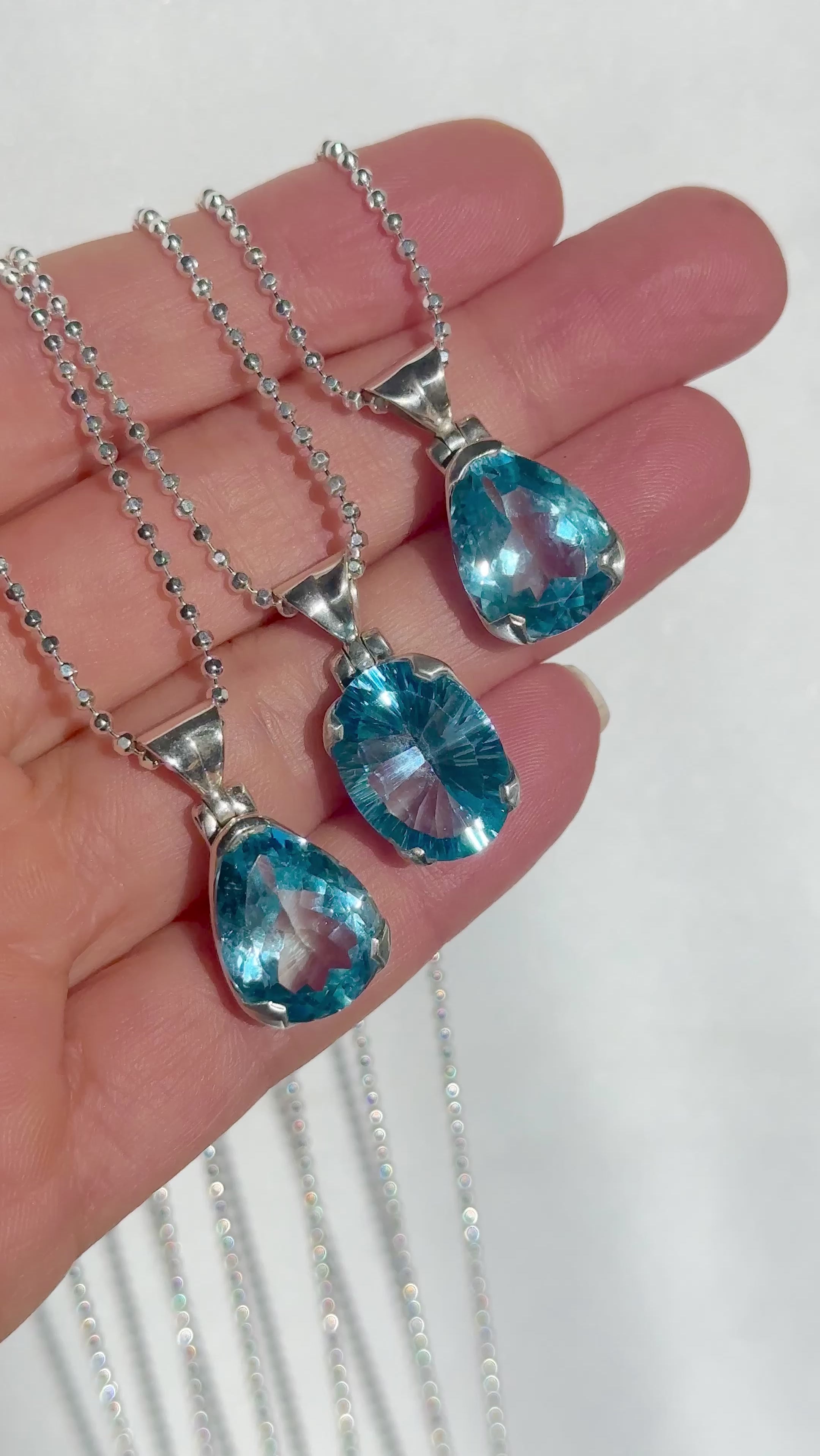 Blue Topaz .925 sterling silver necklace Italian adjustable chain tarnish free waterproof nickel free